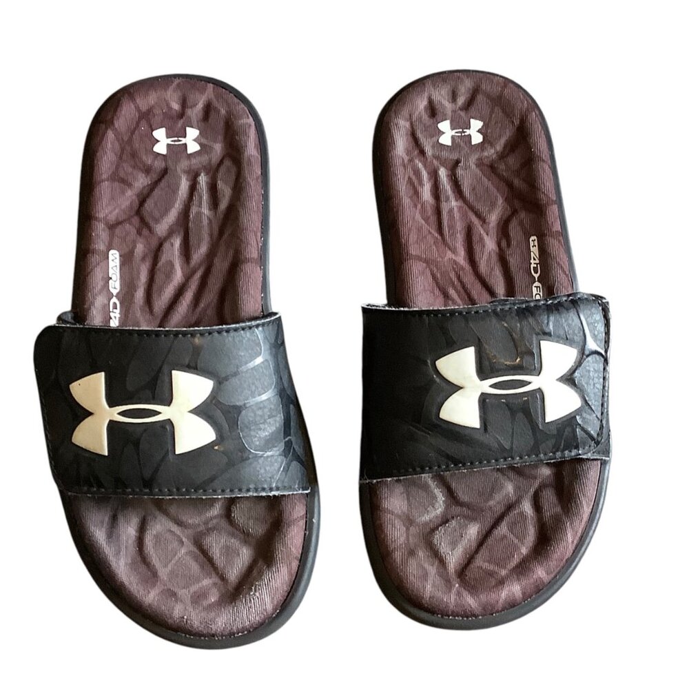 Under‎ Armour Youth Slide Sandals 4 Black Maroon Mad Foam Comfort
